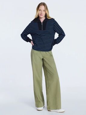 Wide Leg Utility Pants in Olive Green, Cotton